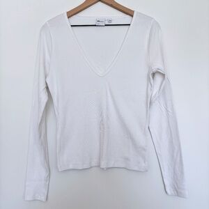 Aritzia Tna Homestretch Rib V-Neck Long Sleeve in White